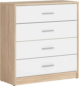 Comoda NEPO PLUS, alb/stejar sonoma, PAL laminat, 80x34x84 cm