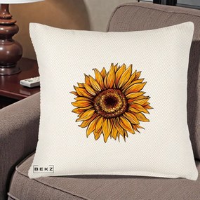 Perna Decorativa Floarea Soarelui Vibranta, 40x40 cm, Crem Reliefat, Husa Detasabila, Perna Inclusa, BEKZ®