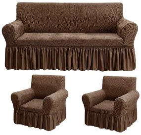Set huse elastice pentru canapea 3 Locuri si 2 fotolii, cu volanas, model Jacquard Maro in dungi