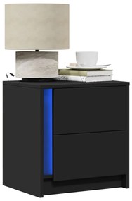 vidaXL Noptiere cu lumini LED, 2 buc., negru, lemn prelucrat