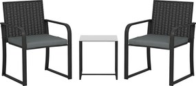 Outsunny Set de mobilier de grădină din ratan sintetic cu 2 scaune cu perne și masă cu blat din sticlă, gri | Aosom Romania