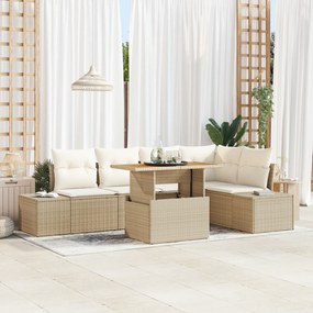 vidaXL Set de Grădină de 6 Piese cu Perne Bej din Rattan și Acacia