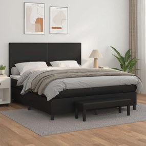 3137557 vidaXL Pat box spring cu saltea, negru, 180x200 cm, piele ecologică