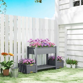 Outsunny Strat Înălțat pentru Grădină, Jardinieră cu Raft, 149x46x76cm, Gri | Aosom Romania