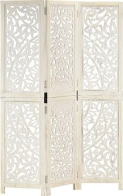 vidaXL Paravan cameră sculptat manual 3 panouri alb 120x165 cm mango