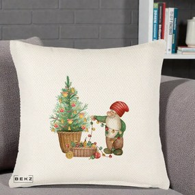 Perna Decorativa Pitic de Craciun cu Brad, 40x40 cm, Crem Reliefat, Husa Detasabila, Perna Inclusa, BEKZ®