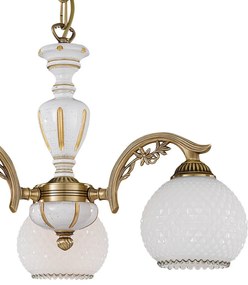 Candelabru cu 3 brate clasic design italian din alama, sticla si lemn 8605 RA-L. 8605/3