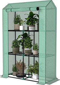 Outsunny Sera Mini cu 3 Niveluri, Copertină din PE cu Armătură și Ușă Rulabilă, 100x40x150 cm, Verde | Aosom Romania