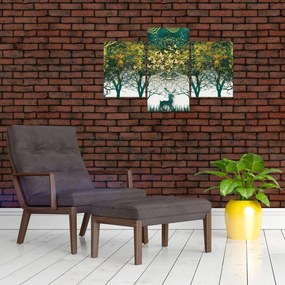 Tablou - Căprioare în pădurea verde (90x60 cm)