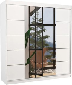 Dulap cu uși glisante DALMATIA – cu oglindă – 200x58x215 cm – Alb
