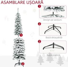 HOMCOM Brad de Crăciun Artificial cu Zăpadă și 395 Ramuri, 46x46x180 cm, Verde | Aosom Romania