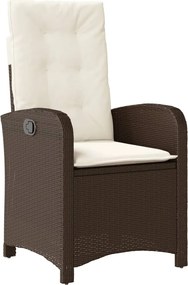 vidaXL Scaun de grădină rabatabil cu perne, maro, poliratan