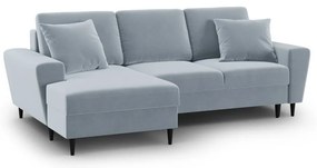 Colțar albastru deschis extensibil, cu spațiu de depozitare cu tapițerie din catifea (cu colț pe partea stângă, cu șezlong) Kyoto – Cosmopolitan Design