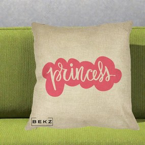 Perna Decorativa Princess Text Roz, 40x40 cm, Crem, Husa Detasabila, Perna Inclusa, BEKZ®