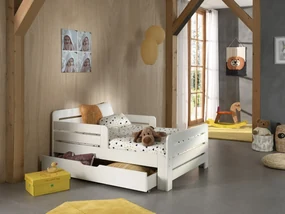Set Pat Jumper Transformabil 90x140-200 cm cu Sertar și Saltea, pentru Copii, Alb – Vipack