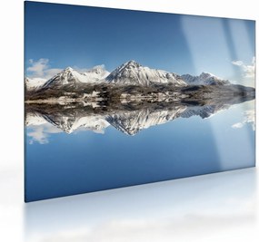 Tablou pe sticlă cu munți și reflectarea lor (70x50 cm)