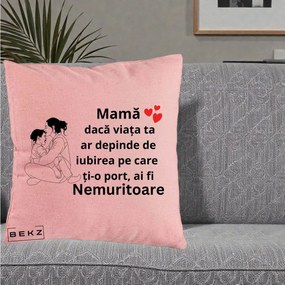 Cadou pentru Mama - Perna Personalizata Mama Nemuritoare Kawaii, 40x40 cm, Roz, Husa Detasabila, Perna Inclusa, BEKZ®