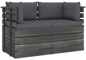 3061731 vidaXL Canapea grădină din paleți, 2 locuri, cu perne, lemn masiv pin