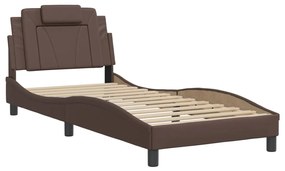 3208070 vidaXL Cadru de pat cu tăblie, maro, 90x200 cm, piele ecologică