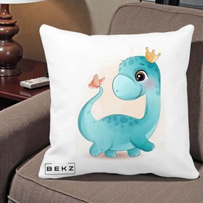 Perna Personalizata Dinozaur Bland Coroana Kawaii, 40x40 cm, Alba Mata, Husa Detasabila, Perna Inclusa, BEKZ®
