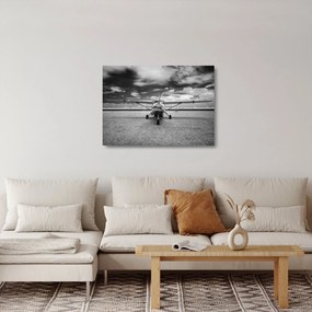 Tablou pe sticlă - Avion alb-negru și alb-negru (70x50 cm)