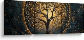 Tablou – Arbore cu aură aurie (cu ceas) (90x30 cm)