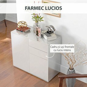 HOMCOM Comodă Elegantă cu Deschidere Touch, 2 Dulapuri și 2 Sertare, pentru Living și Dormitor, 79x36x74cm, Alb Lucios | Aosom Romania