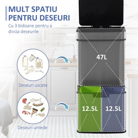 Cos de gunoi inteligent cu senzor HOMCOM, Capacitate 72 l, 42x30x81cm, Inox / ABS, Argintiu | Aosom Romania