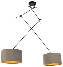 Lampă suspendată neagră cu abajururi din catifea taupe cu auriu 35 cm 2 lumini - Blitz