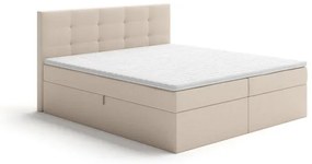 Pat tapițat EMBER 180x200 cm, bej, cu saltele, topper și spațiu de depozitare integrat