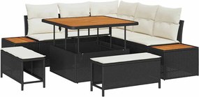 vidaXL Set de canapele pentru grădină cu pernă 8 pcs Negru Rattan poli