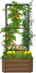 Outsunny Jardinieră înălțată cu grilaj, cutie de plantare cu suport de susținere, fund deschis, rezistent la intemperii, 61 cm x 61 cm x 140 cm, Braun | Aosom Romania