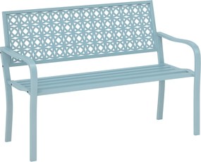 Outsunny Bancă exterioară, bancă de grădină din oțel, spătar decupat, cotiere, pentru 2 persoane, Albastru | Aosom Romania