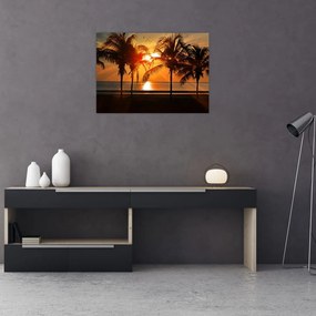 Tablou cu palmier în apus de soare (70x50 cm), în 40 de alte dimensiuni noi