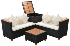 43007 vidaXL Set mobilier de grădină cu perne, 4 piese, negru, poliratan