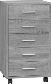 vidaXL Dulap cu sertare și roți, gri sonoma, lemn prelucrat