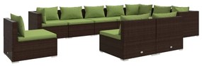 3102596 vidaXL Set mobilier de grădină cu perne, 10 piese, maro, poliratan