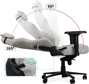 Scaun gaming gri din stofa cu cotiere 4D, durabil OFF 297