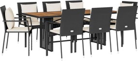 vidaXL Set mobilier de grădină cu perne, 9 piese, negru, poliratan