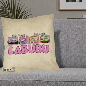 Perna Personalizata Labubu Sleeping Quad, 40x40 cm, Crem, Husa Detasabila, Perna Inclusa, BEKZ®