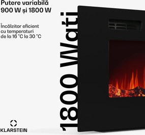 Klarstein Șemineu electric inteligent Galeras Smart, 2 setări de temperatură, 16 - 30°| Iluzia flăcării LED, Opțiune de conectare IOT