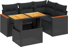 vidaXL Set mobilier de grădină cu perne, 5 piese, negru, poliratan
