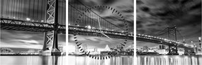 Tablou - Podul Benjamin Franklin, Philadelphia, alb-negru (cu ceas) (90x30 cm)