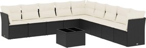 vidaXL Set canapele de grădină cu perne, 10 piese, negru, poliratan