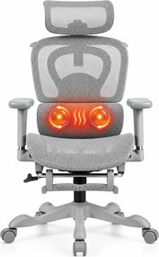 AERION-HM – Scaun ergonomic cu Masaj și Încălzire Lombară, Tetieră 3D, Cotiere 4D, Șezut Glisant, Spătar Reglabil și Suport Picioare, Full Mesh, Gri