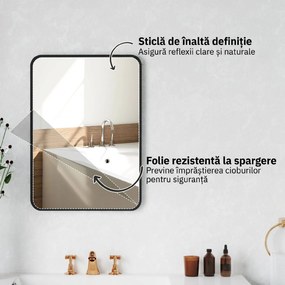 HOMCOM Oglindă de baie cu ramă metalică și agățătoare, 50x2.5x70 cm, negru | Aosom Romania