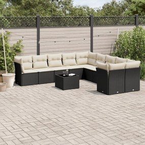 vidaXL Set canapele de grădină cu perne, 11 piese, negru, poliratan