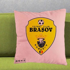 Perna Personalizata FC Brasov Fotbal Romania, 40x40 cm, Roz, Husa Detasabila, Perna Inclusa, BEKZ®