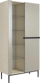 Vitrina Nicole 100 cm cu fata canelata - cashmir / picioare negre