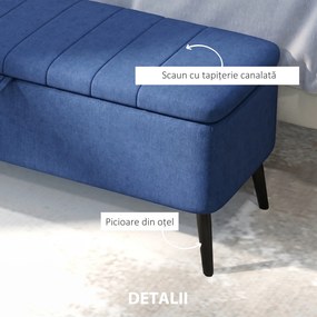 HOMCOM Bancă de depozitare 40", tapițată din material textil cu picioare din oțel pentru Living sau Dormitor, Albastru Închis | Aosom Romania